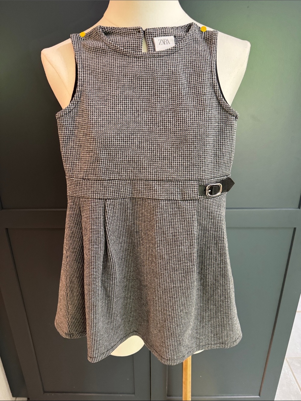 ZARA Black & White Houndstooth Sleeveless Dress with Side Buckle